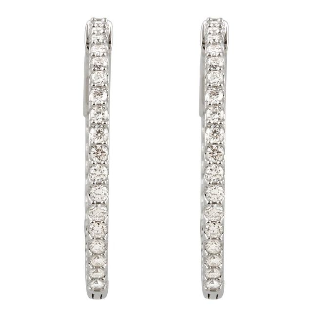 Sterling Silver Imitation White Cubic Zirconia Inside-Outside 26.5 mm Hinged Hoop Earrings