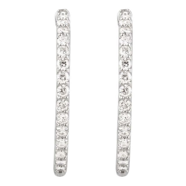 Sterling Silver Imitation White Cubic Zirconia Inside-Outside 29.5 mm Hinged Hoop Earrings