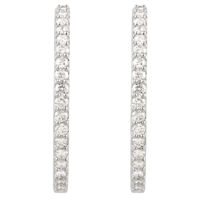 Sterling Silver Imitation White Cubic Zirconia Inside-Outside 34.5 mm Hinged Hoop Earrings