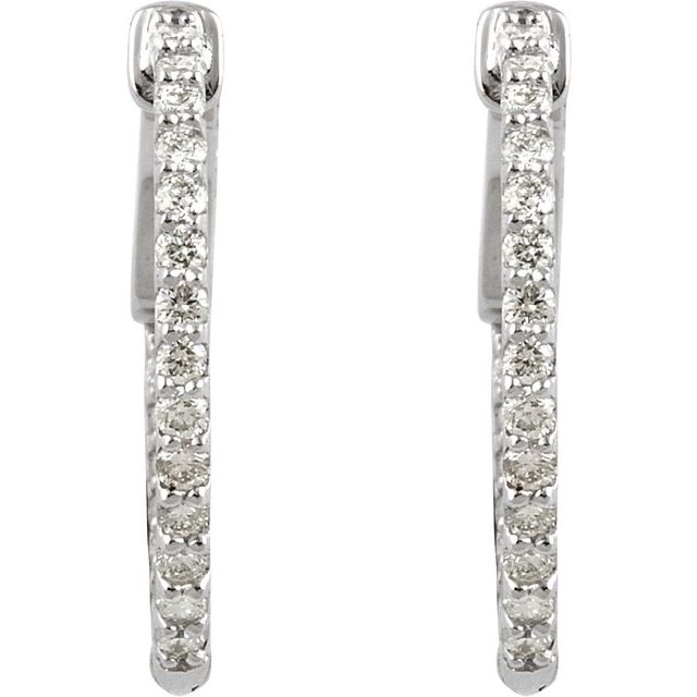 Sterling Silver Imitation White Cubic Zirconia Inside-Outside 19 mm Hinged Hoop Earrings