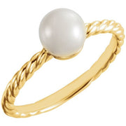 14k Yellow 7.5-8 Mm Cultured White Freshwater Pearl Ring