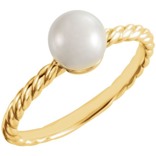 14k Yellow 7.5-8 Mm Cultured White Freshwater Pearl Ring