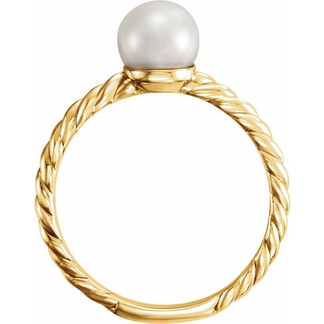 14k Yellow 7.5-8 Mm Cultured White Freshwater Pearl Ring