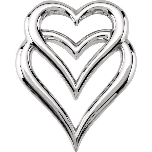 14k White Double Heart Slide Pendant