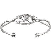 14K White .05 CTW Natural Diamond Floral Cuff 6' Bracelet