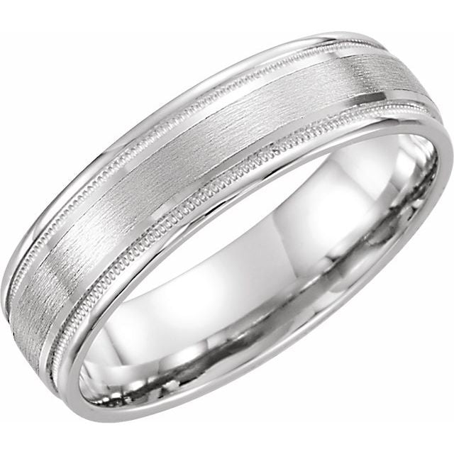 14K White 7 mm Flat Edge Comfort-Fit Band with Milgrain & Satin Finish Size 10.5