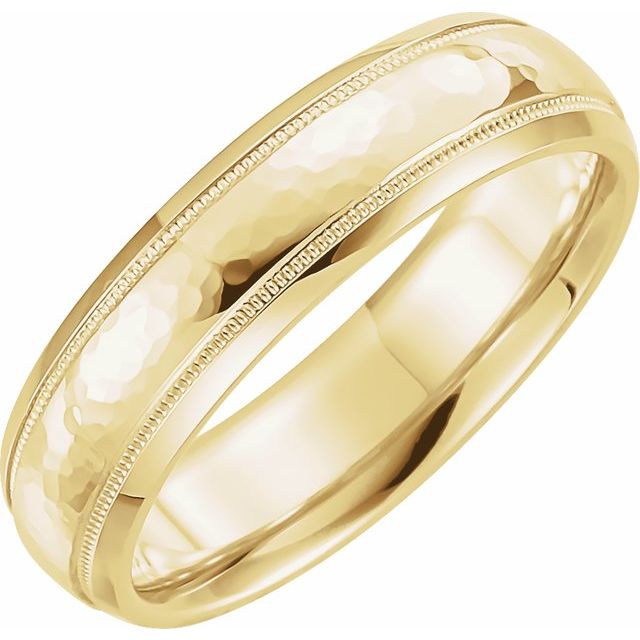 14k Yellow 6 Mm Half Round Band With Hammered Texture & Milgrain Size 7