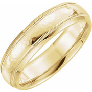 14k Yellow 6 Mm Half Round Band With Hammered Texture & Milgrain Size 10