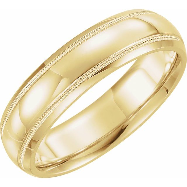 14k Yellow 6 Mm Half Round Band With Milgrain Size 10