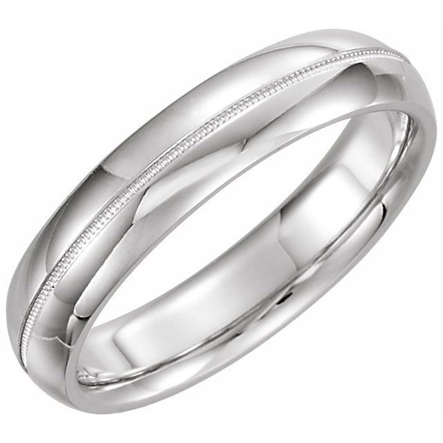 14k White 5 Mm Half Round Band With Milgrain Center Size 8