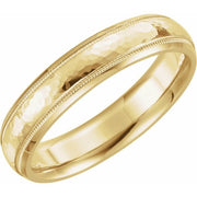 14K Yellow 4 mm Half Round Band with Hammered Texture & Milgrain Size 8.5