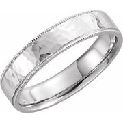 14k White 5 Mm Flat Hammered Milgrain Edge Comfort-fit Band Size 12