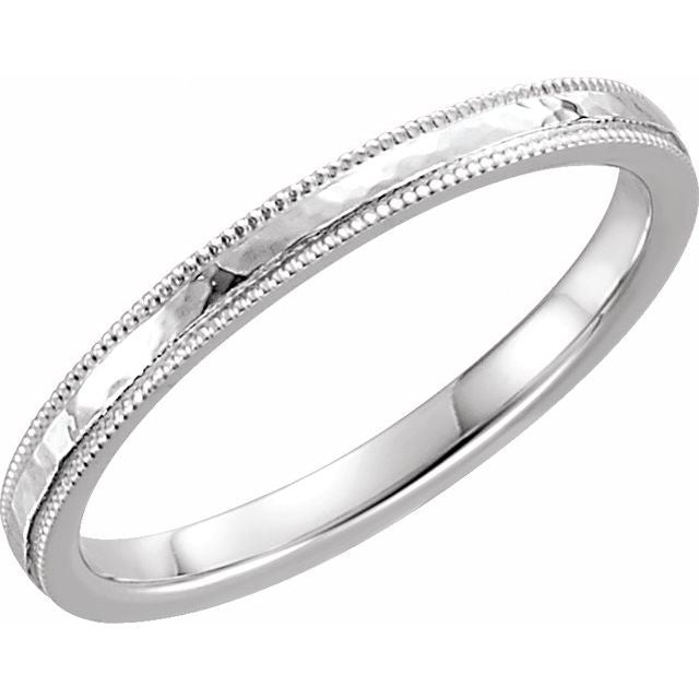 Sterling Silver 2 mm Flat Hammered Milgrain Edge Comfort-Fit Band Size 7