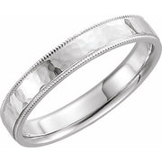14k White 4 Mm Flat Hammered Milgrain Edge Comfort-fit Band Size 6