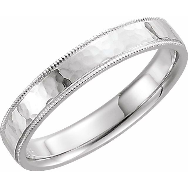 14k White 4 Mm Flat Hammered Milgrain Edge Comfort-fit Band Size 6