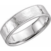14k White 6 Mm Flat Hammered Milgrain Edge Comfort-fit Band Size 12