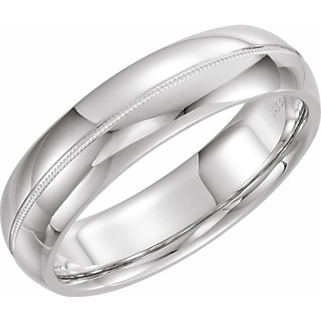 14k White 6 Mm Half Round Band With Milgrain Center Size 10