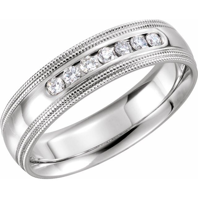 14k White 1/4 Ctw Natural Diamond Double Milgrain Size 7