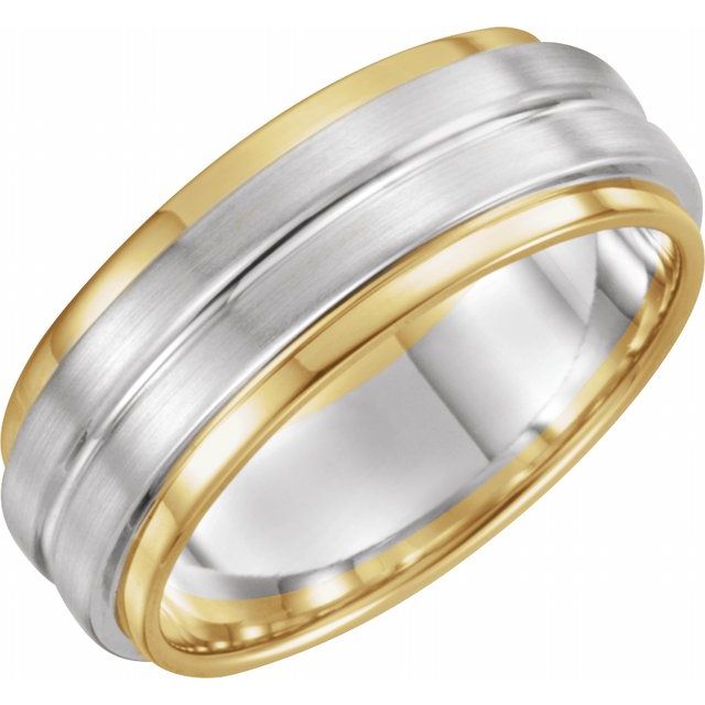 14k Yellow/white/yellow 7 Mm Grooved Band With Bead Blast Finish Size 11
