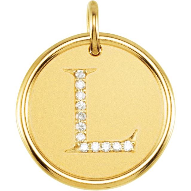 14K Yellow .04 CTW Natural Diamond Posh Mommy® Initial L Pendant