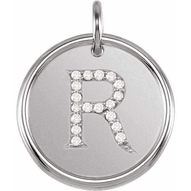 14K White .07 CTW Natural Diamond Posh Mommy® Initial R Pendant