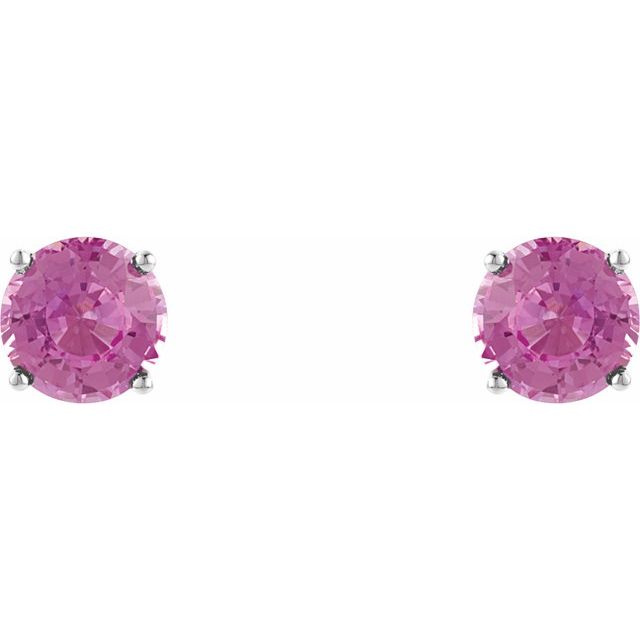 14K White 4 mm Natural Pink Tourmaline Stud Earrings