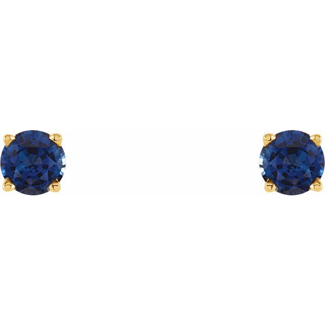 14k Yellow 4 Mm Lab-grown Blue Sapphire Stud Earrings