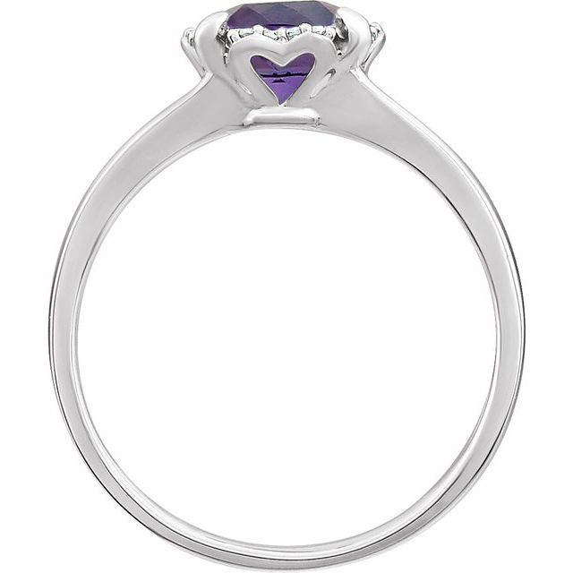 14k White Natural Amethyst & .05 Ctw Natural Diamond Ring