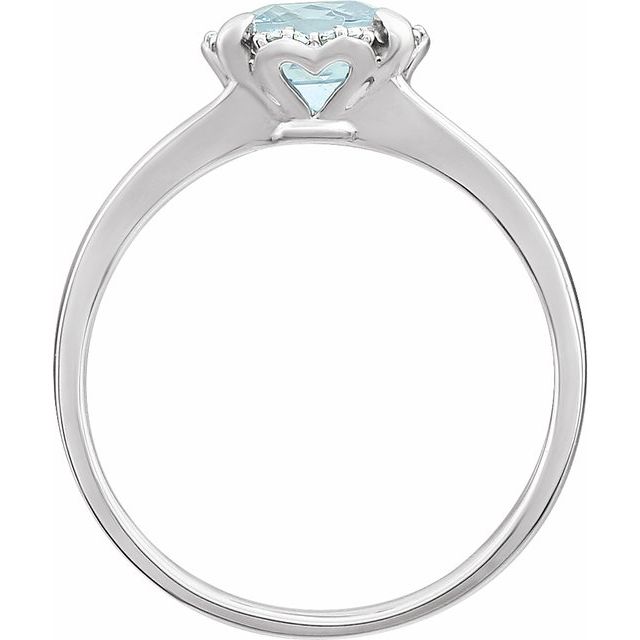 14k White Natural Aquamarine & .05 Ctw Natural Diamond Ring