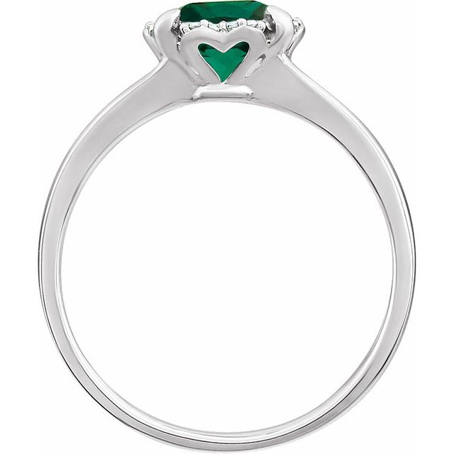 14k White Lab-grown Emerald & .05 Ctw Natural Diamond Ring