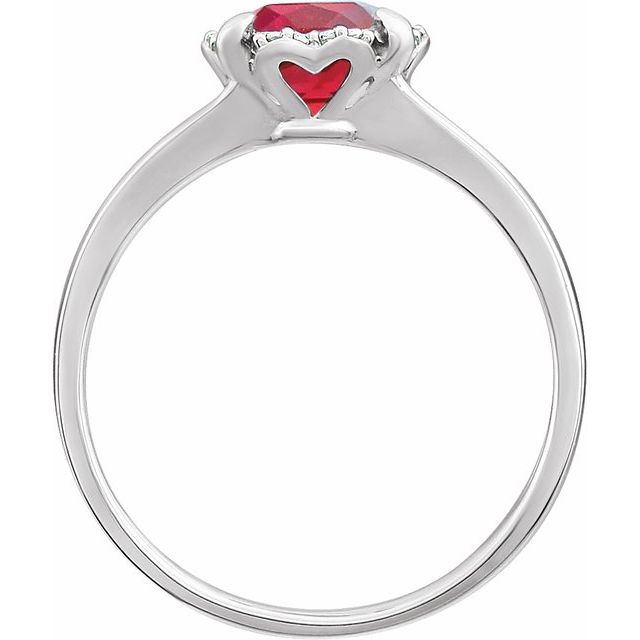 14k White Lab-grown Ruby & .05 Ctw Natural Diamond Ring
