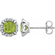 14k White Natural Peridot & 1/10 Ctw Natural Diamond Earrings