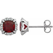 14k White Natural Mozambique Garnet & 1/10 Ctw Natural Diamond Earrings