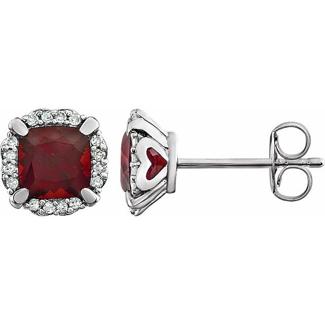 14k White Natural Mozambique Garnet & 1/10 Ctw Natural Diamond Earrings