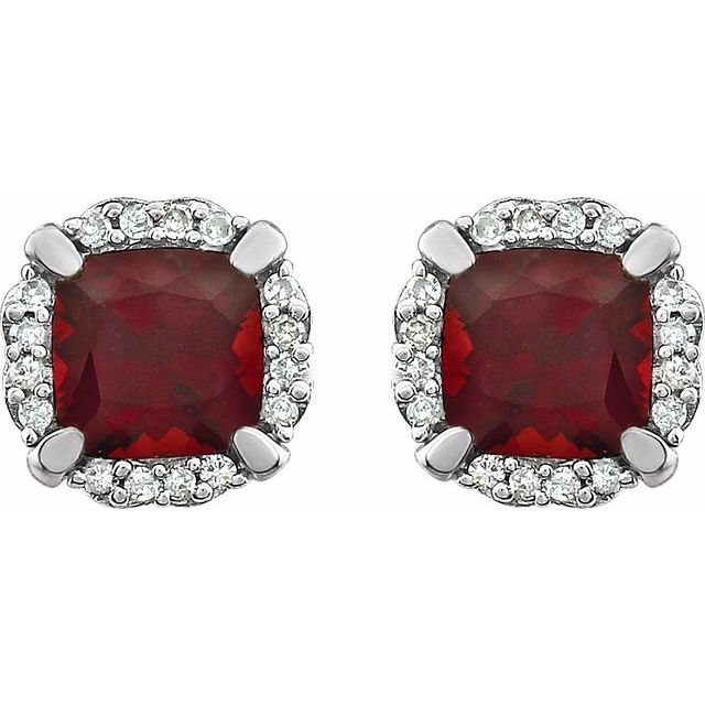 14k White Natural Mozambique Garnet & 1/10 Ctw Natural Diamond Earrings