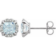 14k White Natural Aquamarine & 1/10 Ctw Natural Diamond Earrings
