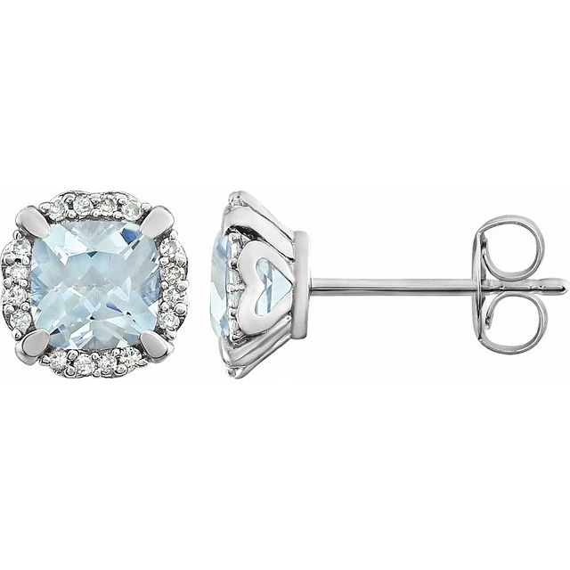 14k White Natural Aquamarine & 1/10 Ctw Natural Diamond Earrings