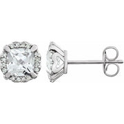 14k White Lab-grown White Sapphire & 1/10 Ctw Natural Diamond Earrings