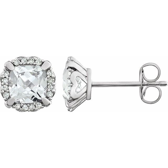 14k White Lab-grown White Sapphire & 1/10 Ctw Natural Diamond Earrings