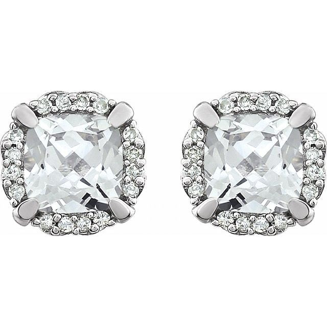 14k White Lab-grown White Sapphire & 1/10 Ctw Natural Diamond Earrings