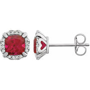14k White Lab-grown Ruby & 1/10 Ctw Natural Diamond Earrings