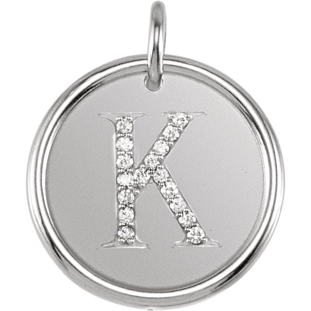 14K White .08 CTW Natural Diamond Posh Mommy® Initial K Pendant