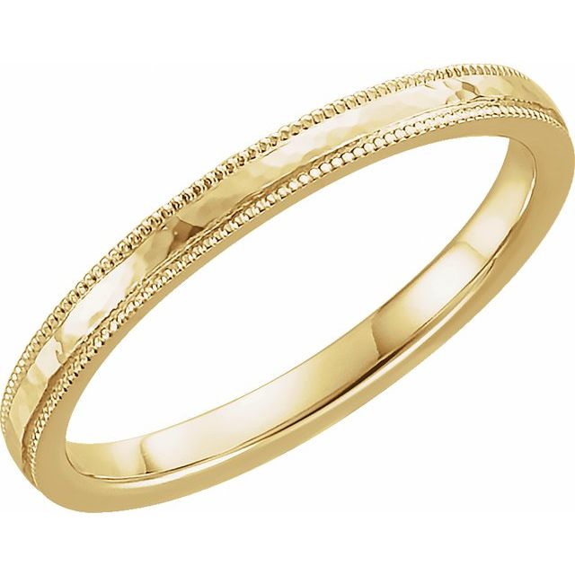 14k Yellow 2 Mm Flat Hammered Milgrain Edge Comfort-fit Band Size 6.5