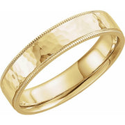 14k Yellow 5 Mm Flat Hammered Milgrain Edge Comfort-fit Band Size 8