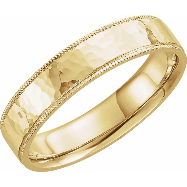 14k Yellow 5 Mm Flat Hammered Milgrain Edge Comfort-fit Band Size 8