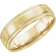 14k Yellow 7 Mm Flat Edge Comfort-fit Band With Milgrain & Satin Finish Size 10.5