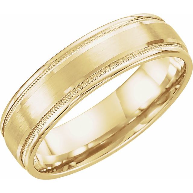 14k Yellow 7 Mm Flat Edge Comfort-fit Band With Milgrain & Satin Finish Size 10.5