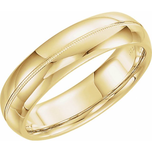 14k Yellow 6 Mm Half Round Band With Milgrain Center Size 10