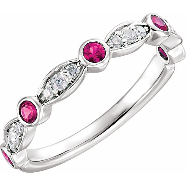 14k White Natural Ruby & 1/6 Ctw Natural Diamond Ring