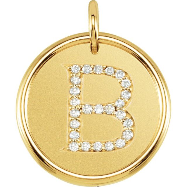 14K Yellow 1/8 CTW Natural Diamond Posh Mommy® Initial B Pendant